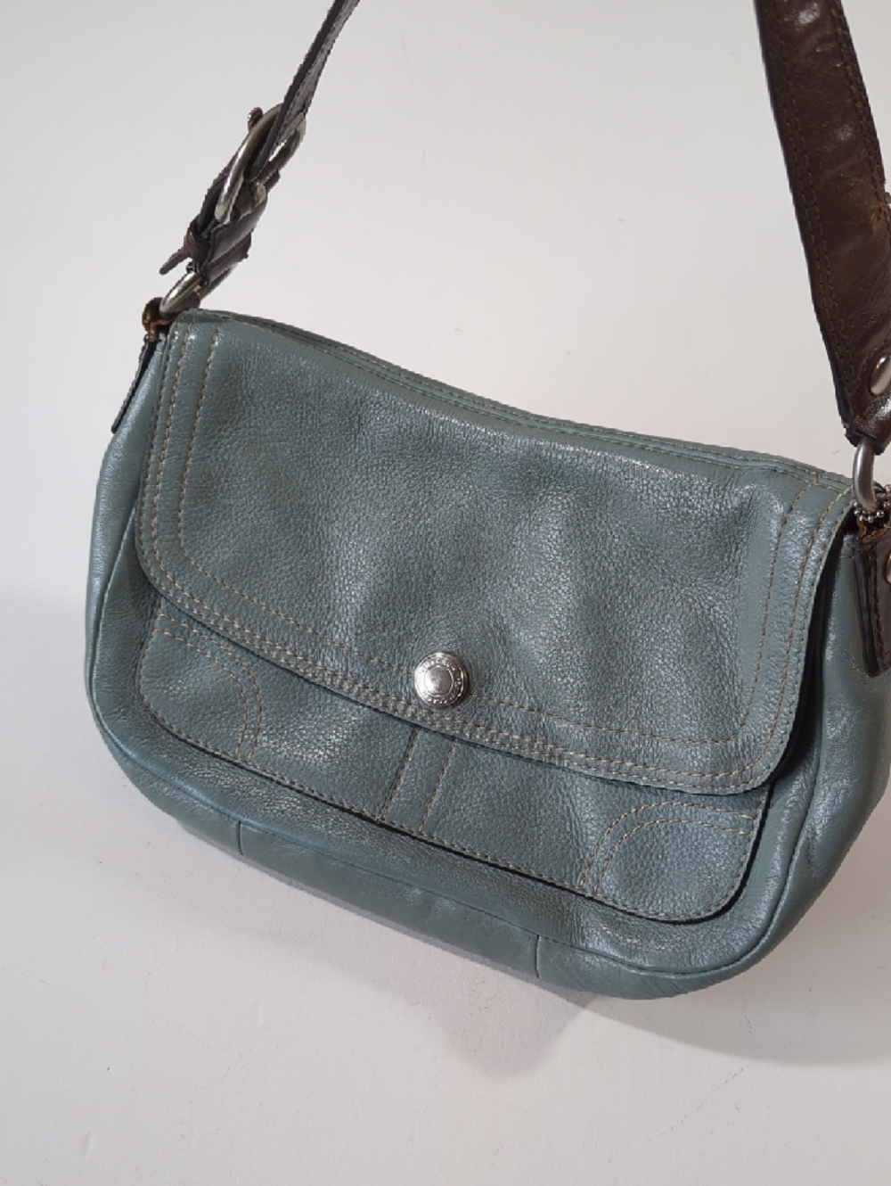 Coach F12336 Chelsea Collection 2010 Shoulder Bag Leather Light Blue Brown Strap - Picture 3 of 13